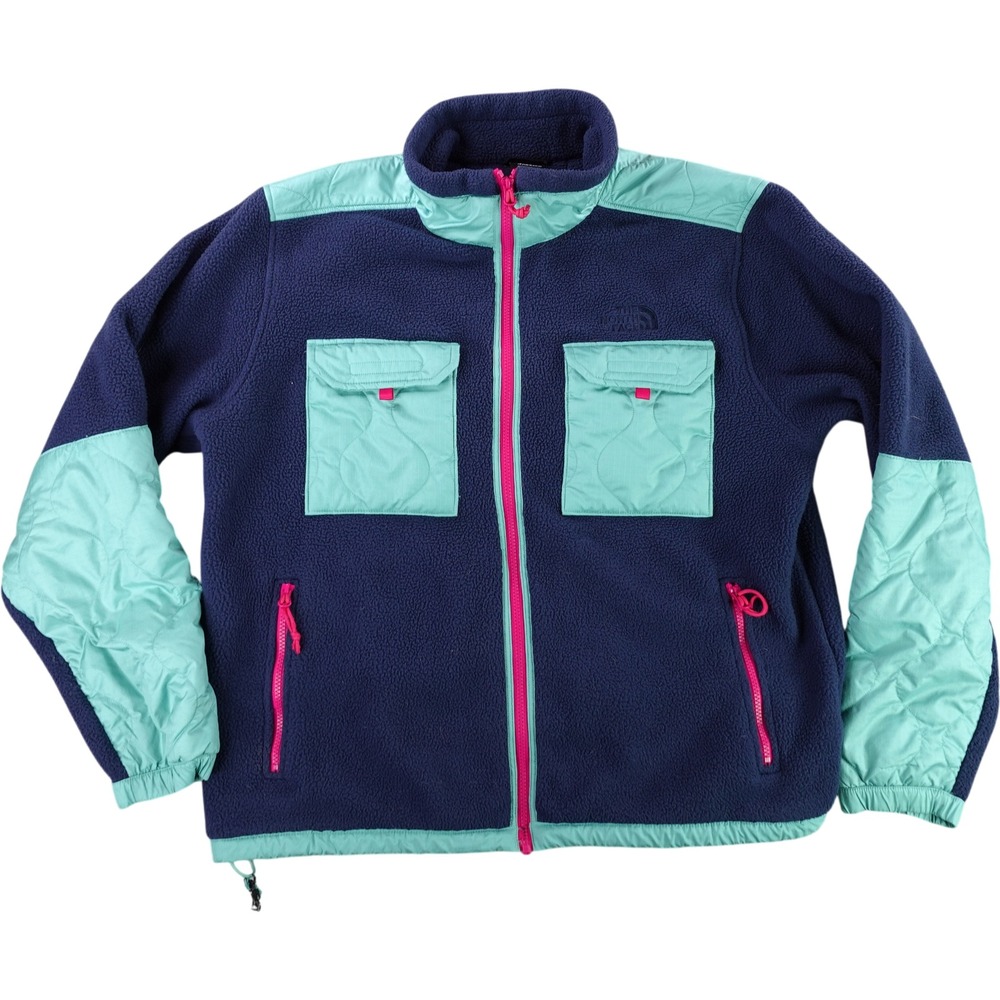 The North Face Fleece Jacket Mens L Navy Blue Teal Pink Colorblock Quilted Zip